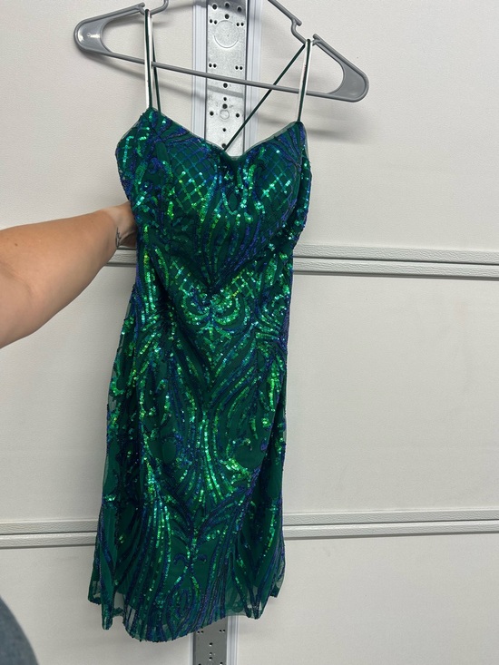 PromGirl Dresses & Skirts - Blue and Green Sequin Spaghetti Strap Dress - Elegant Party Dress